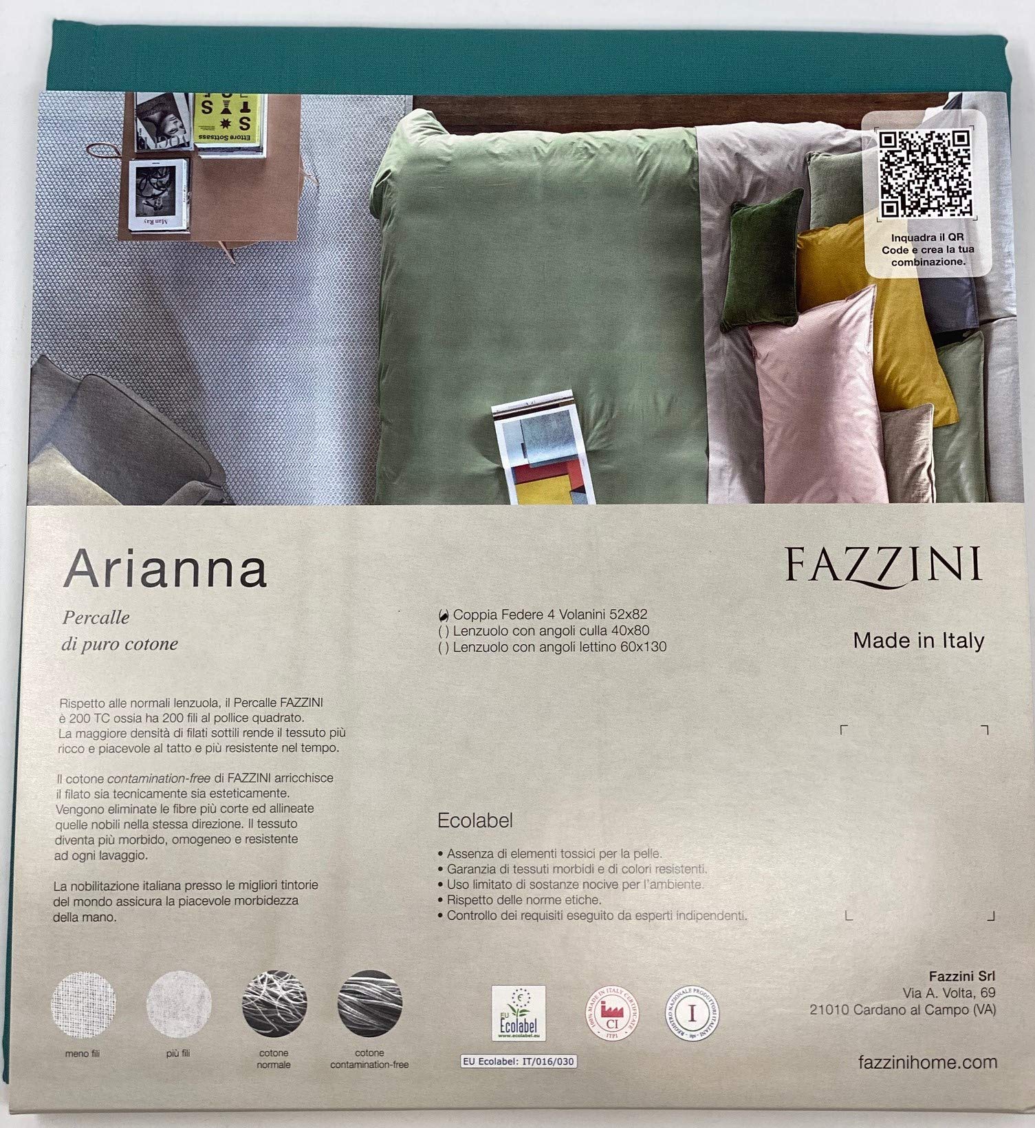 fazzini-arianna-coppia-federe-percalle-cotone-200tc-pavone-229-52x82-cm image 2