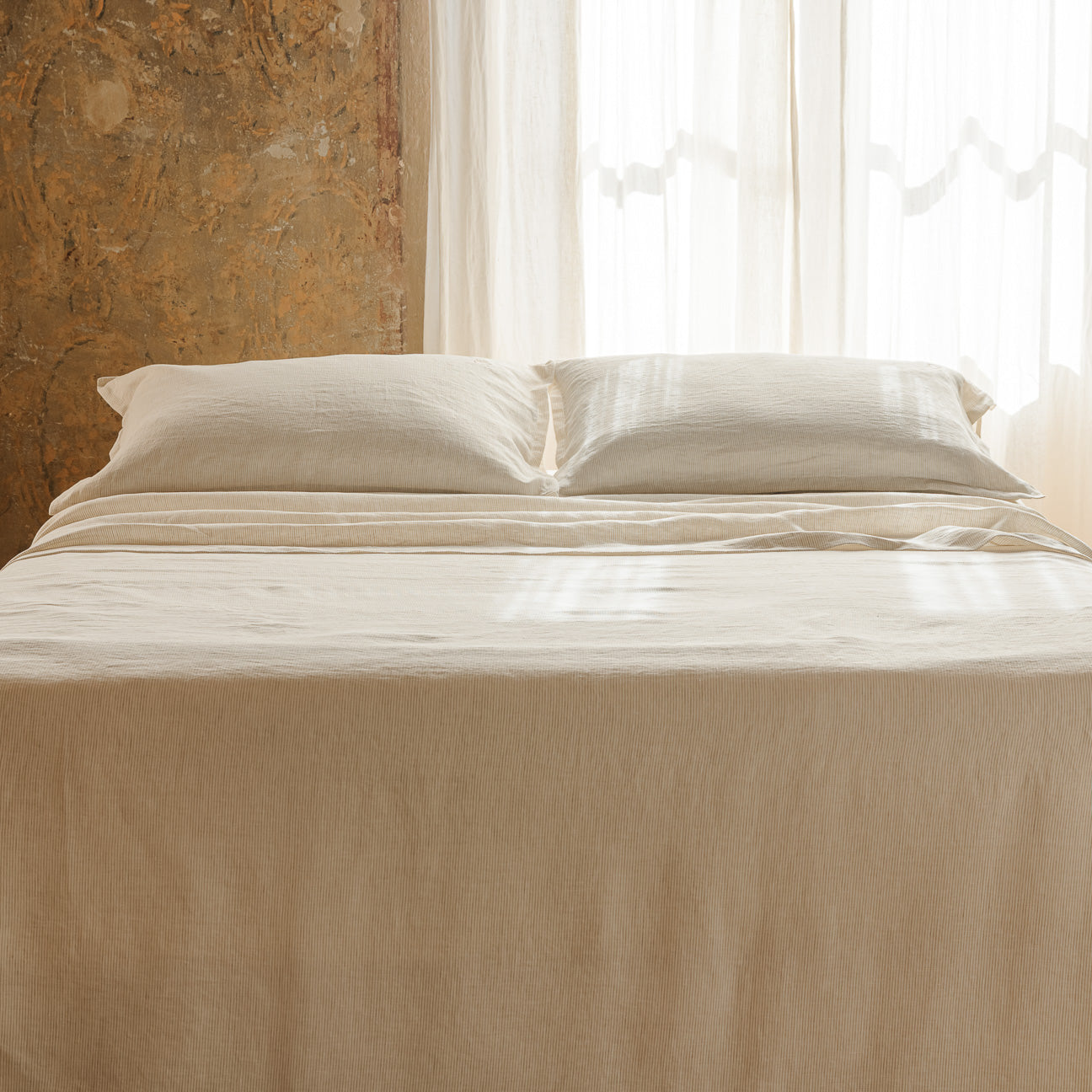 dalfilo-completo-lenzuola-in-puro-lino-righe-crema-e-caffellatte image 3