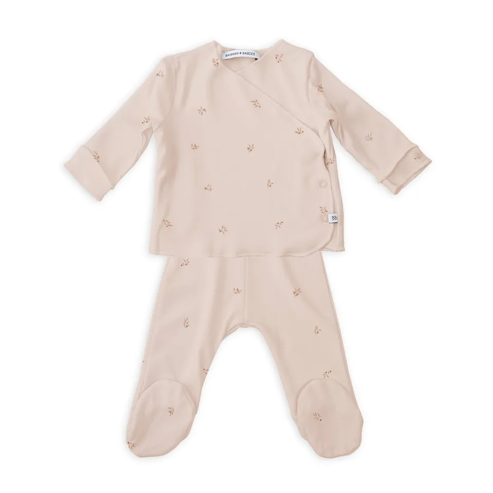 bamboom-twinset-neonato-olives-413-maglia-incrociata-pantaloncini-con-piedi image 1