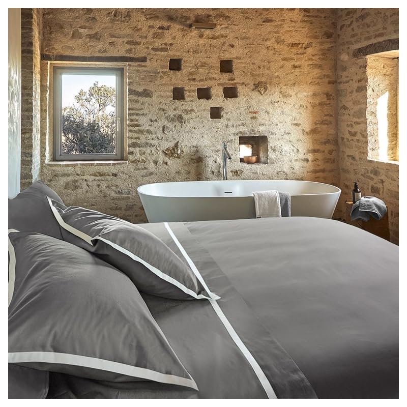 fazzini-hellen-completo-copripiumino-2-piazze-grigio-medio-bianco-seta image 1