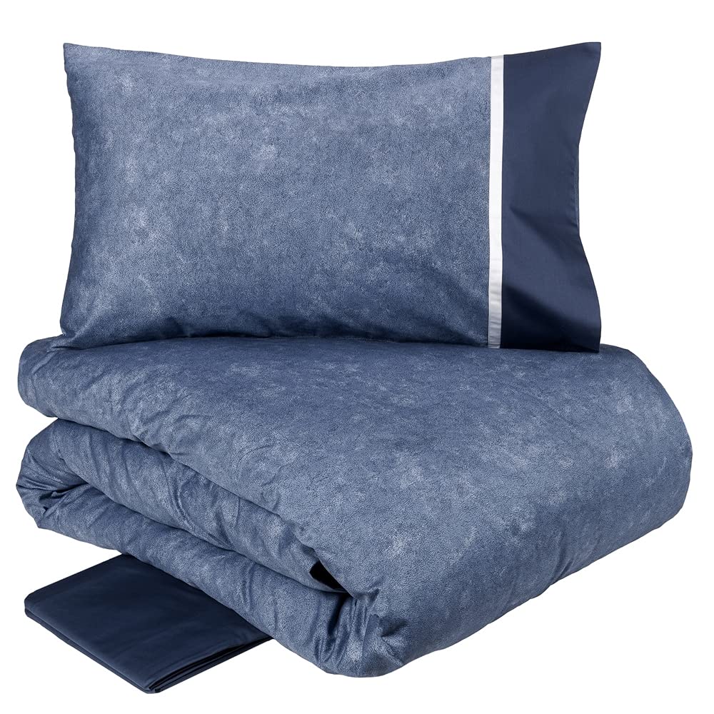 fazzini-galuchat-copripiumino-matrimoniale-percalle-cotone-blu-reversibile image 1