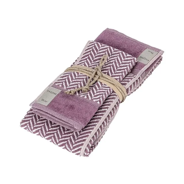 fazzini-chevron-coppia-ospite-asciugamano-viola-38x50-50x110 image 1